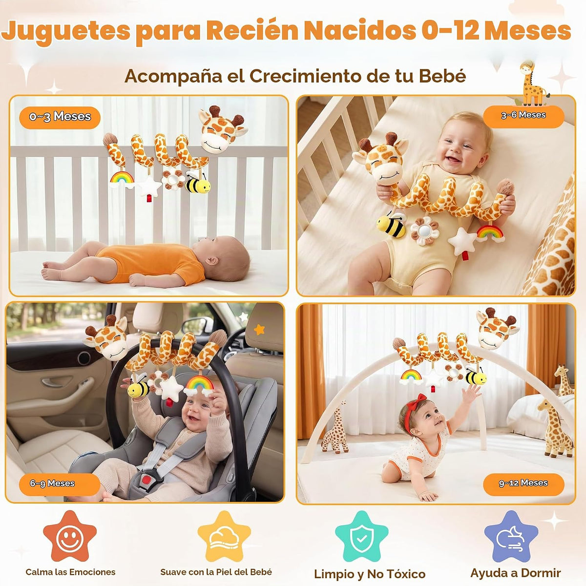Stuffed Asiento de coche en espiral para bebés de 6 a 12 meses, jug...