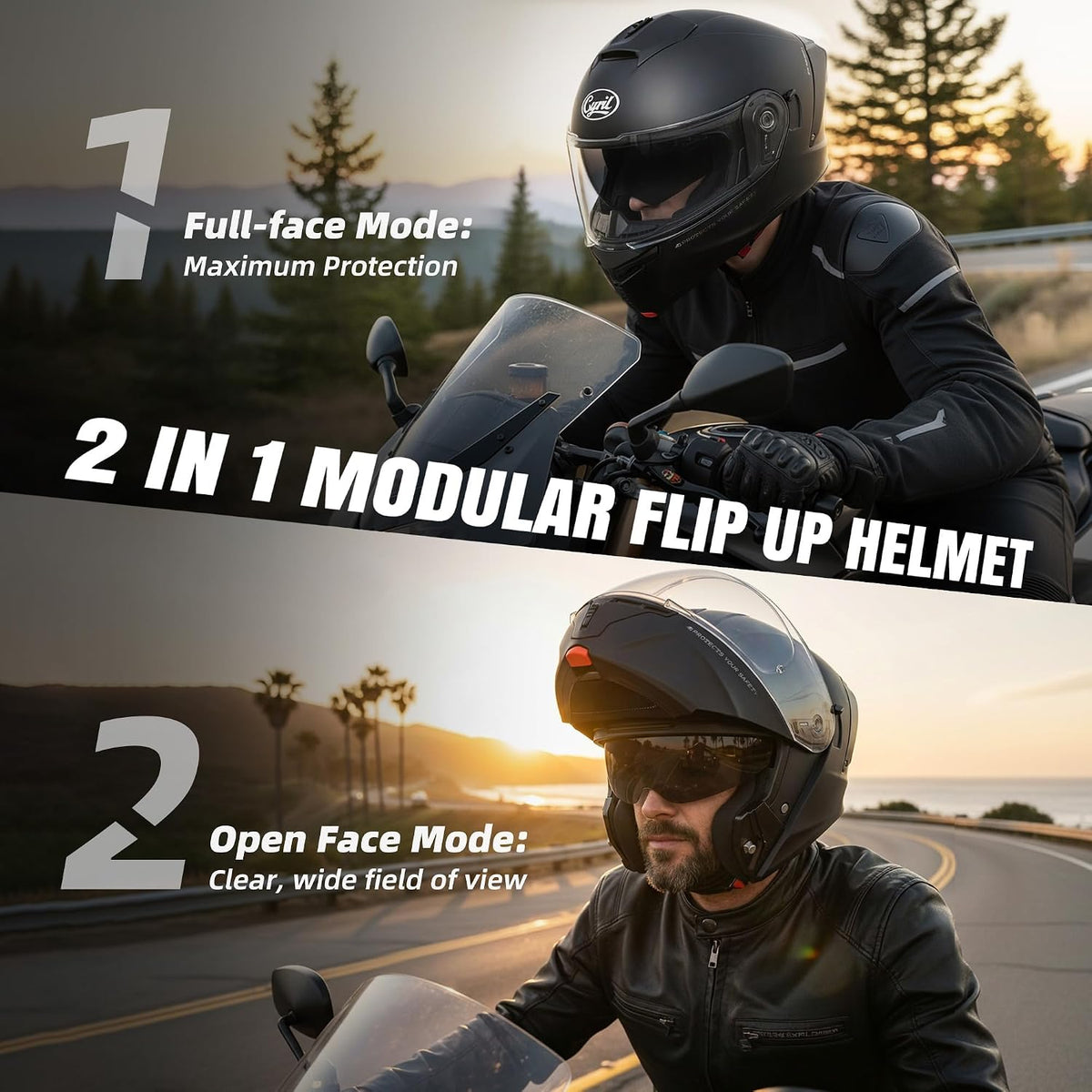 CYRIL Casco modular de motocicleta aprobado por DOT, cara completa...