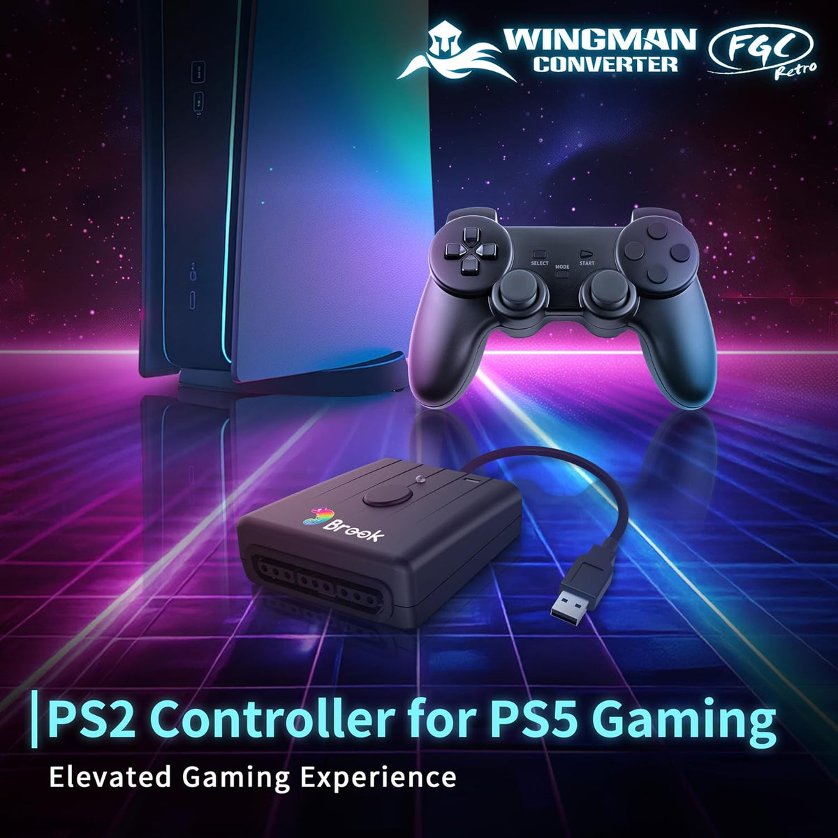 Brook Wingman FGC Retro- Controlador PS1 y PS2 para PS5, PS4, PC, T...