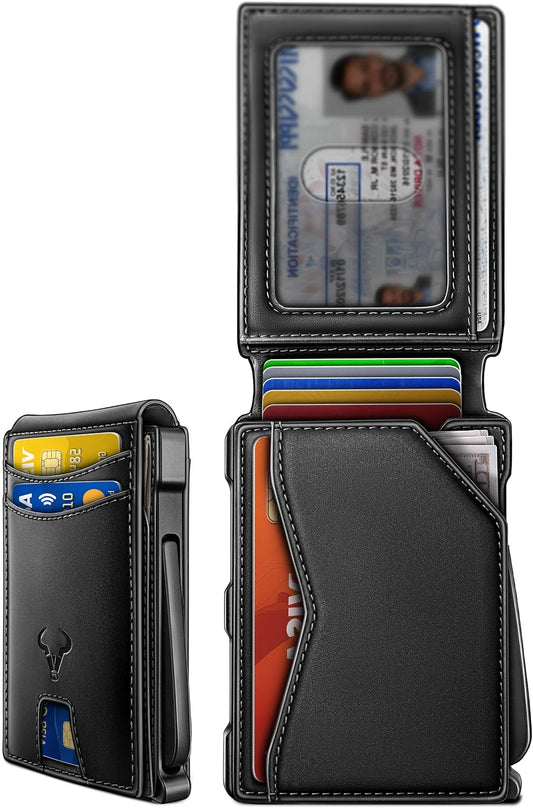 BULLIANT Cartera delgada de grano completo para hombre, caja de met...