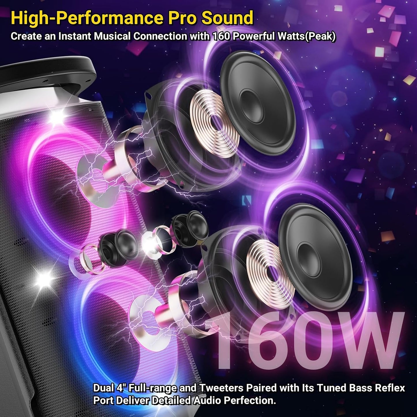 QxbJoy Altavoz Bluetooth Portátil: Sonido Potente de 160W de Pico,...