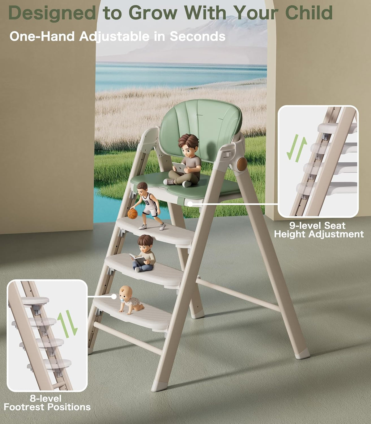 Trona convertible para bebé y torre plegable de pie para niños, ver...
