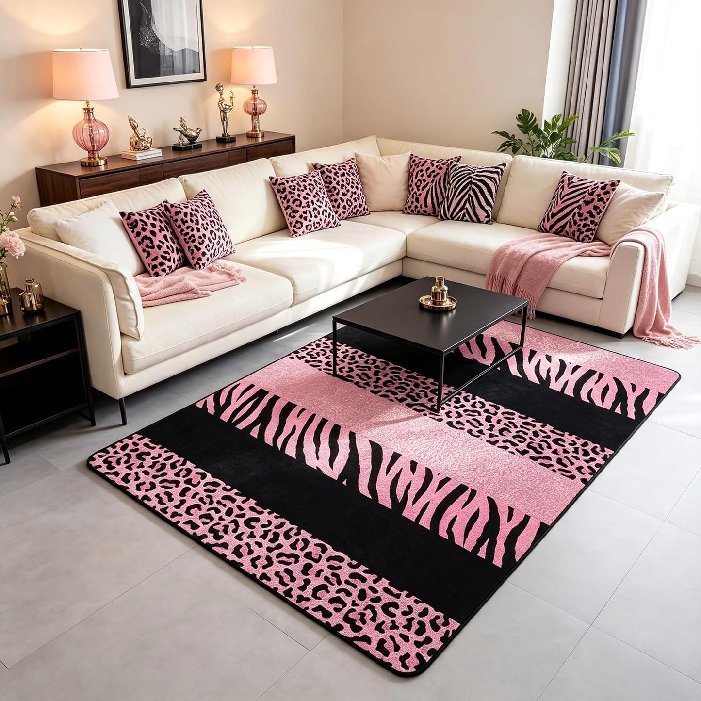 Castle Fairy Alfombra antideslizante con estampado de leopardo rosa...