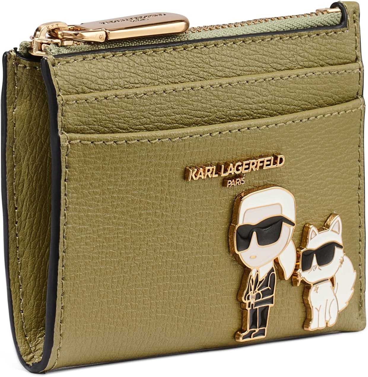 KARL LAGERFELD París, Verde oliva, Choupette Slg - Tarjetero con cr...