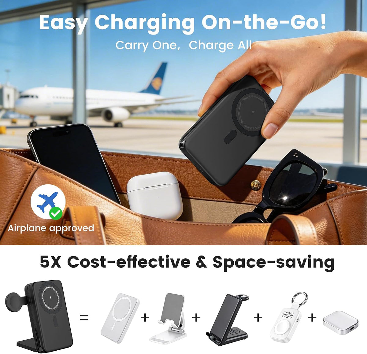 FELIZUPER Cargador portátil 5 en 1, banco de energía plegable de 10...
