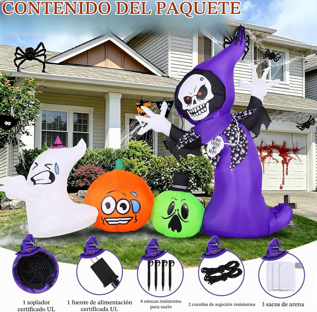 Inflables de Halloween de 8 pies de largo para decoraciones al aire...