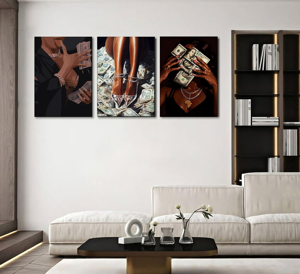 Arte de pared moderno de niña negra con dinero, imágenes de mujer a...