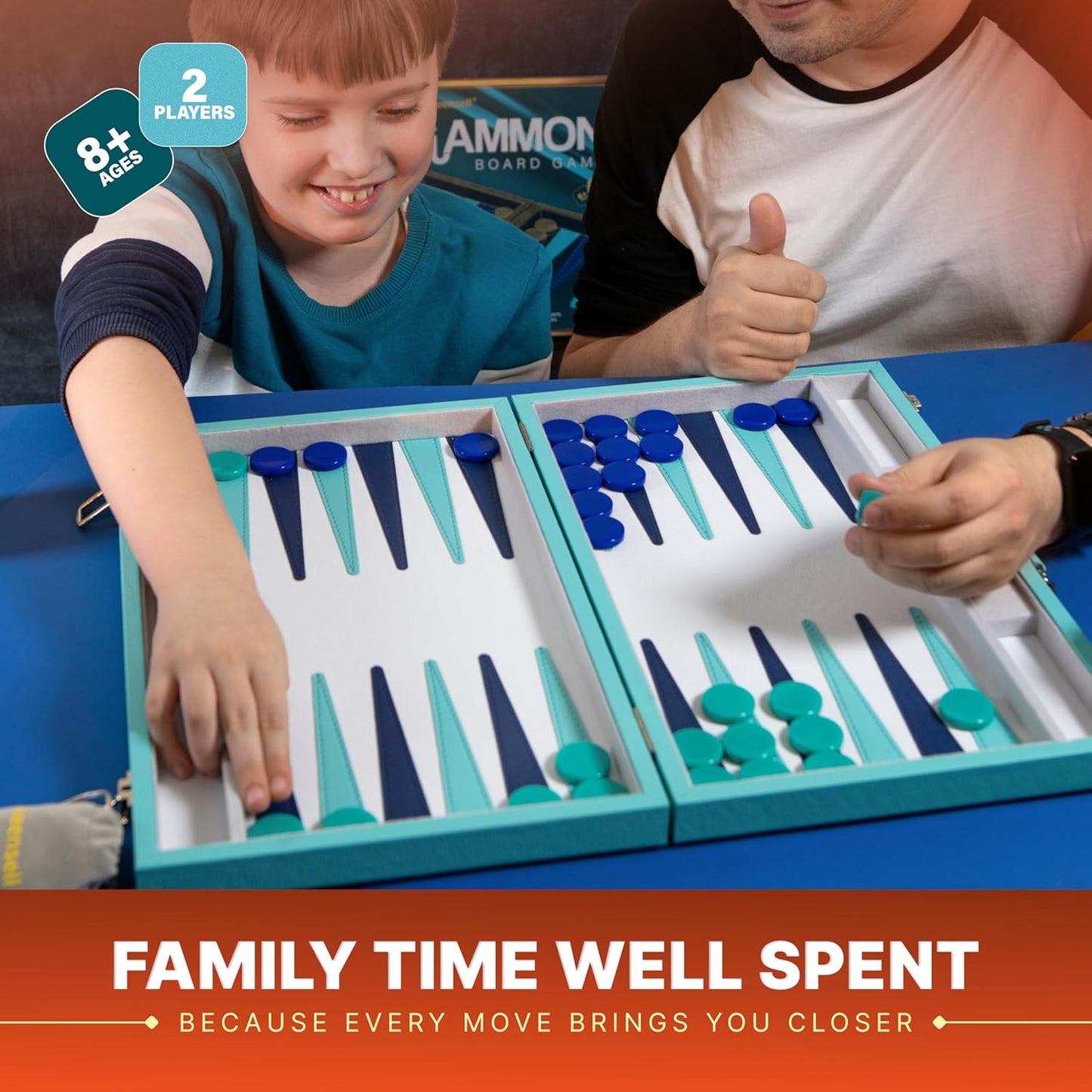 Juego de backgammon grande turquesa para adultos, juego de mesa clá...