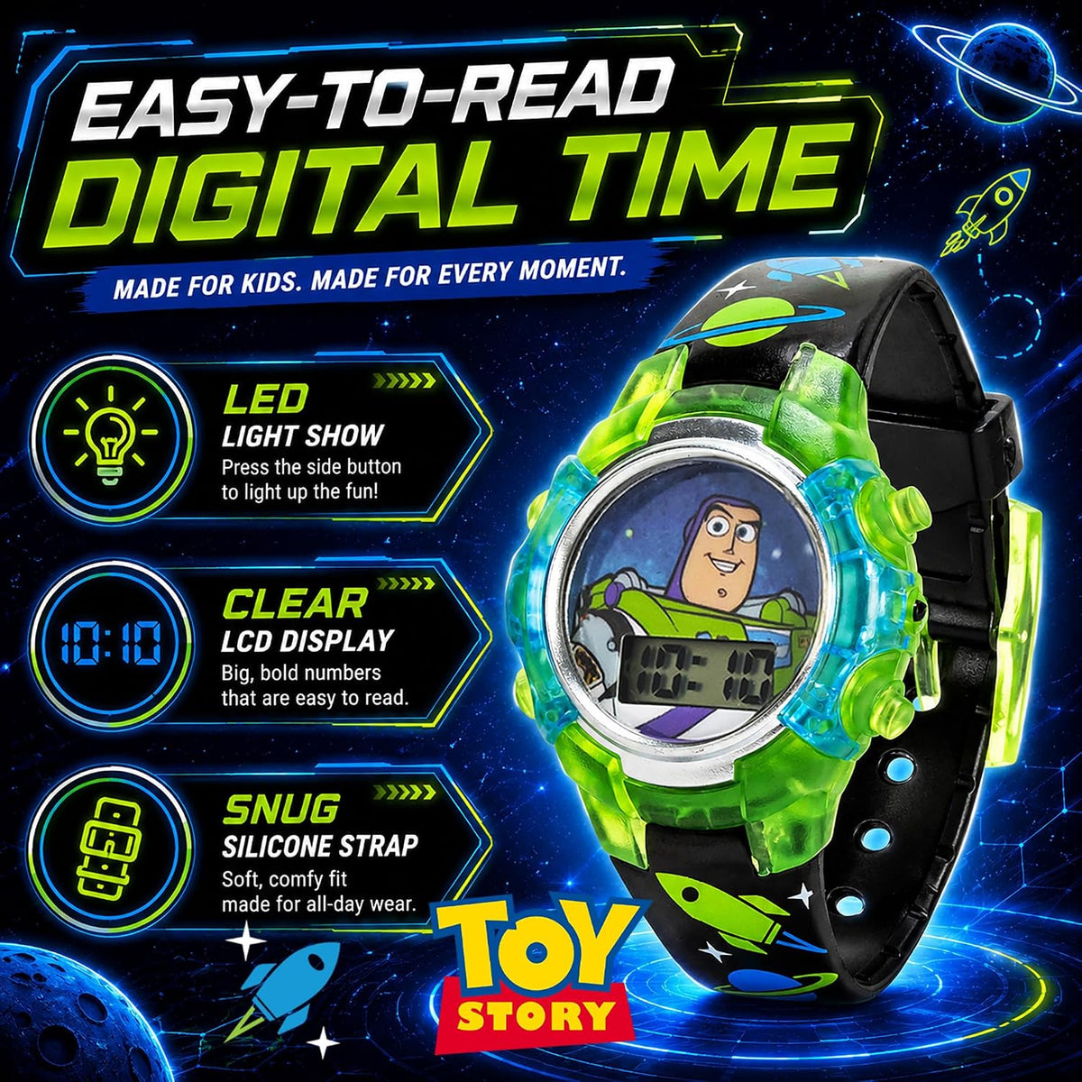 Disney Pixar Toy Story 4 Buzz Lightyear - Reloj LCD intermitente pa...
