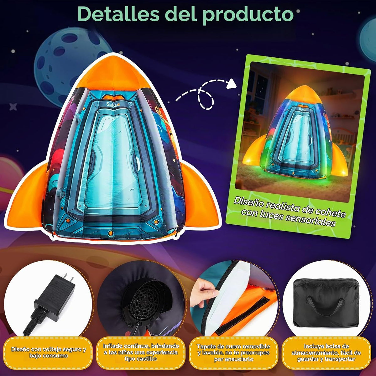 Subao Rocket - Tienda de campaña sensorial inflable con luz para ni...