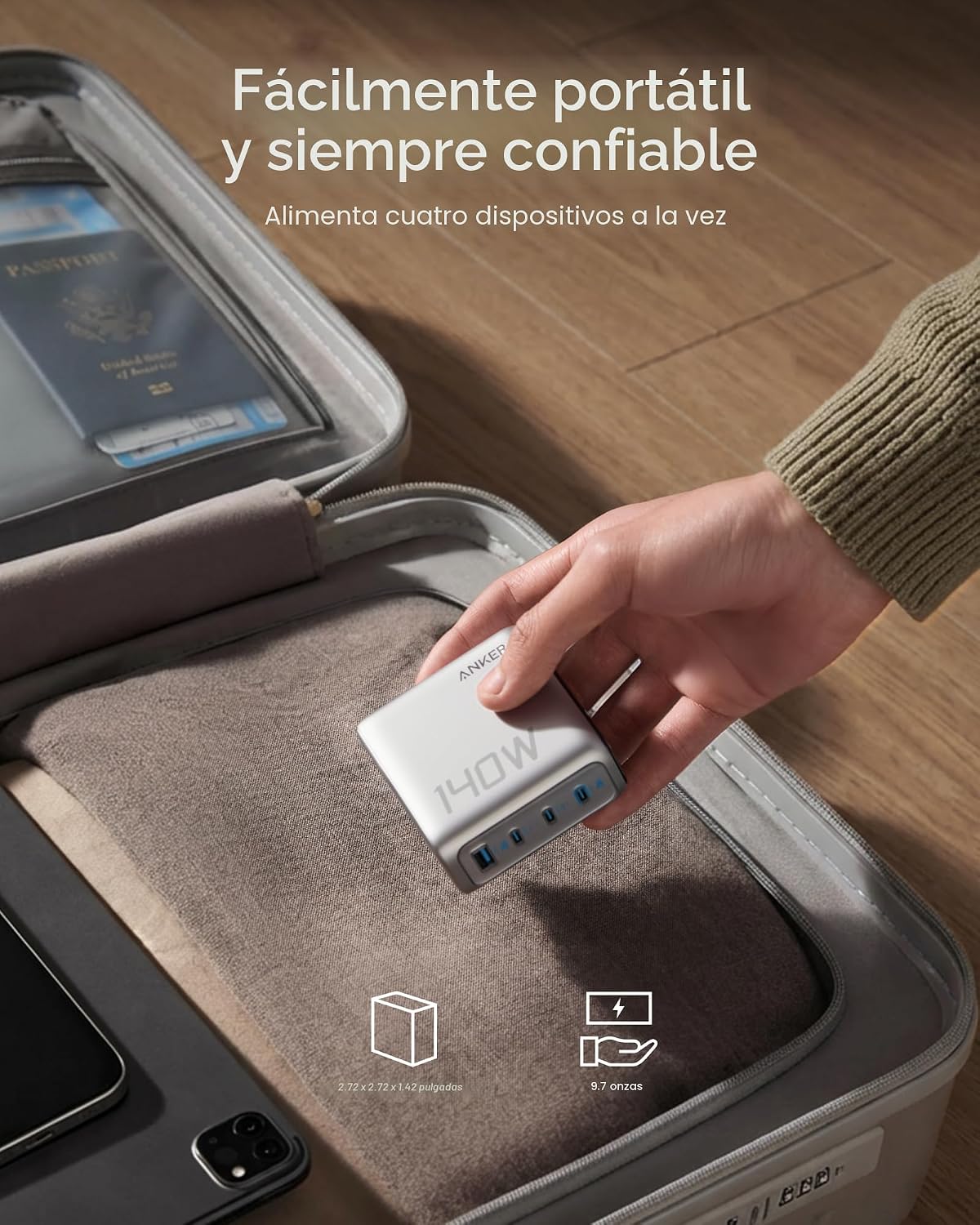Anker Bloques de carga GaN de 140 W Max de 4 puertos, pantalla inte...