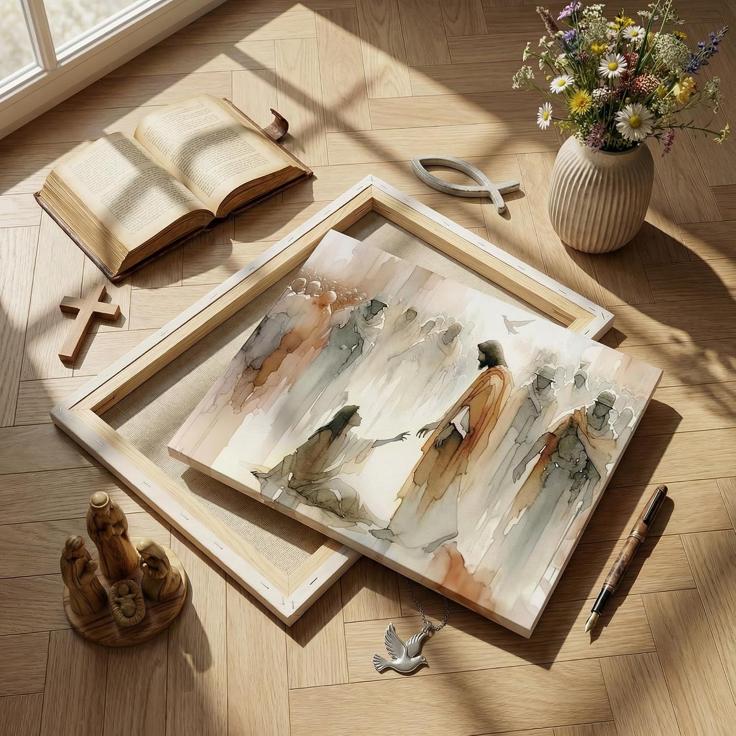 GGF Arte de pared en lienzo de Jesús cura a la mujer, la mujer toca...