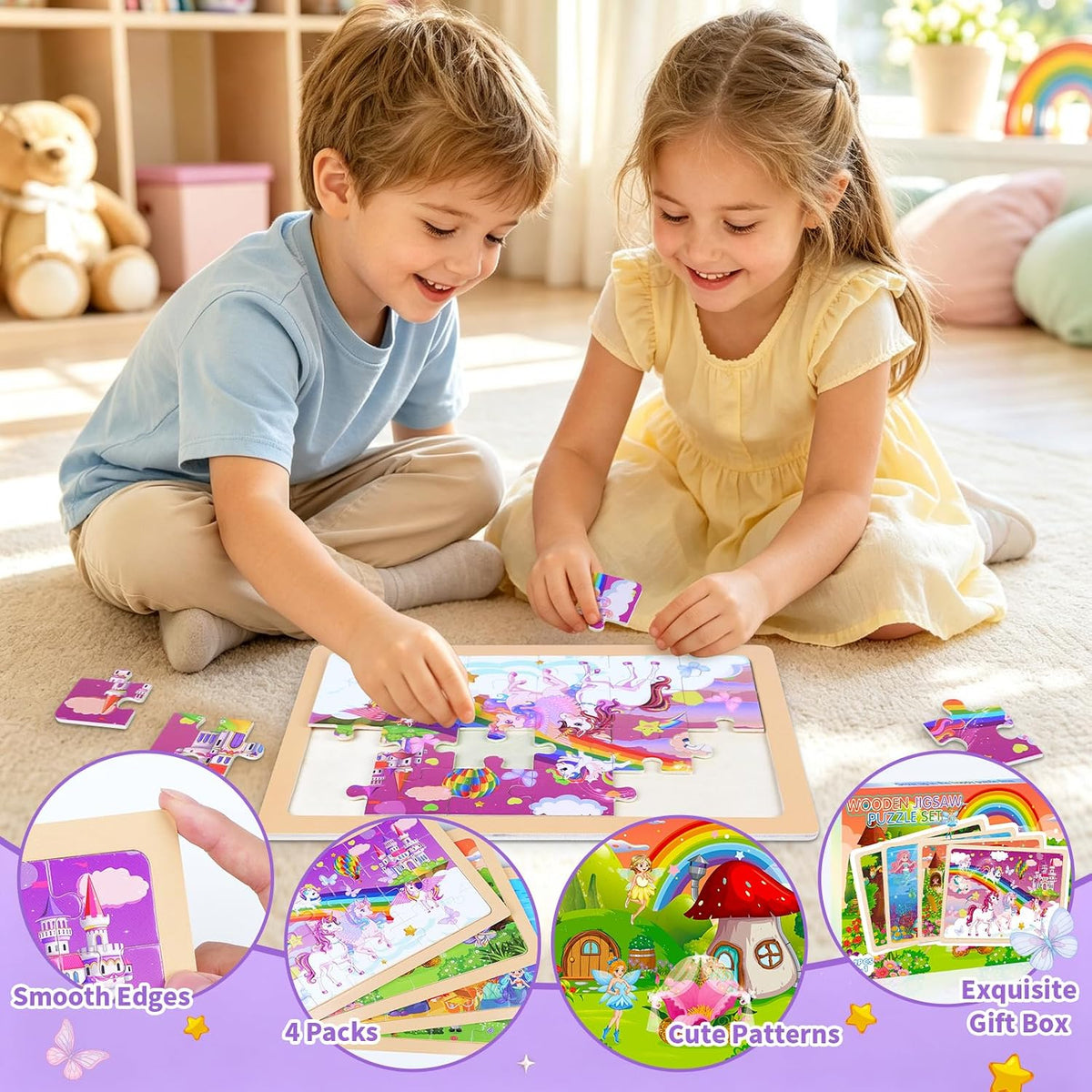 Rompecabezas para niños de 4 a 6 años, unicornio, princesa, hada, s...