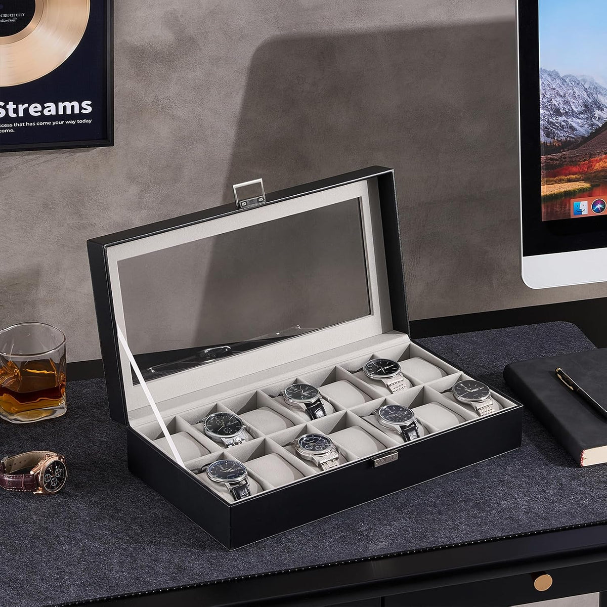 ProCase Caja de reloj para hombres, Organizador de caja de reloj co...