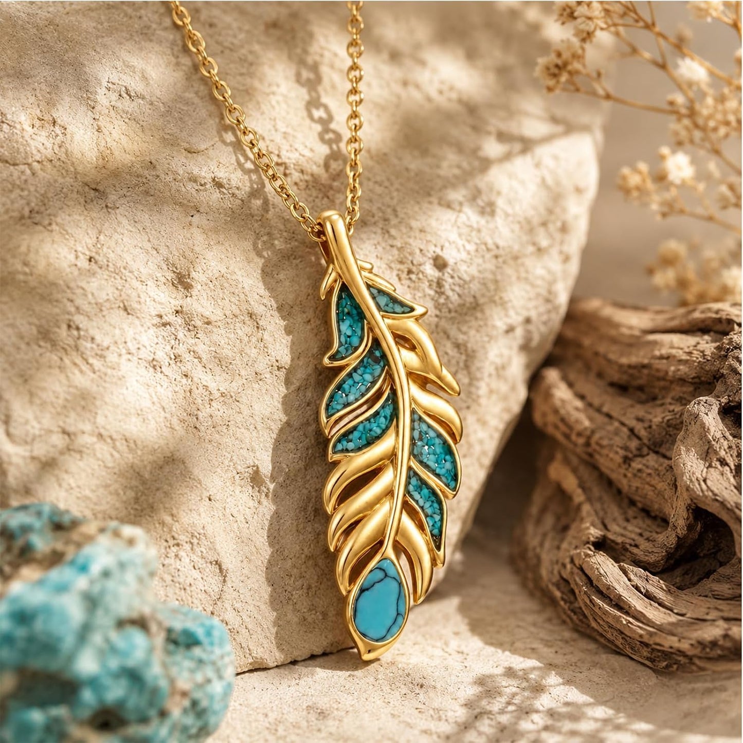 Teetyyt Collar de Plumas de Turquesa para Mujer Chapado en Oro Blan...