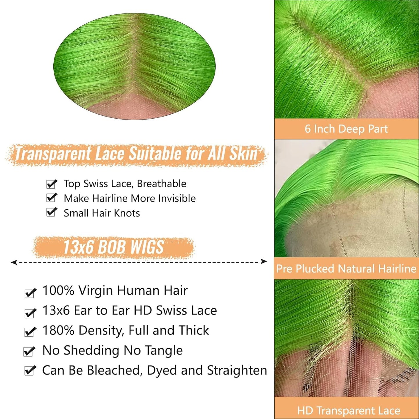 Munx Pelucas de cabello humano estilo Bob de 13 x 6 pulgadas con en...