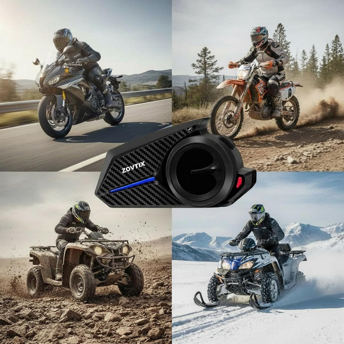 ZOVTIX Casco de motocicleta con auriculares, sistema de comunicació...