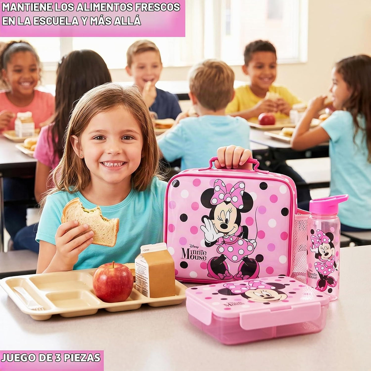 Get Trend Disney Minnie Mouse Juego de bolsa de almuerzo, caja bent...
