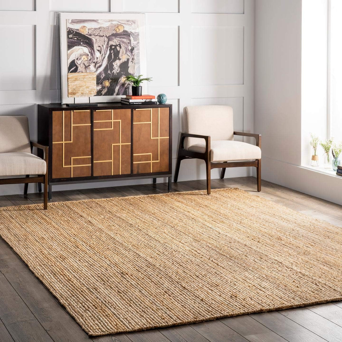 nuLOOM 9x12 Rigo Alfombra de yute tejida a mano, natural, diseño rú...