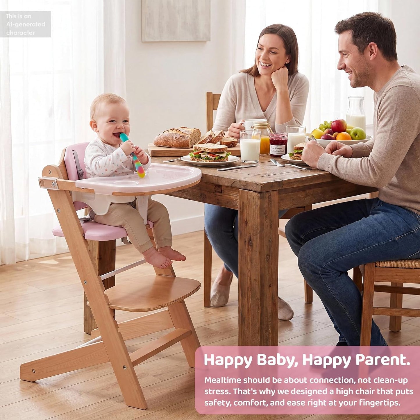 Cowiewie Trona de madera natural para bebé con bandeja ajustable y...