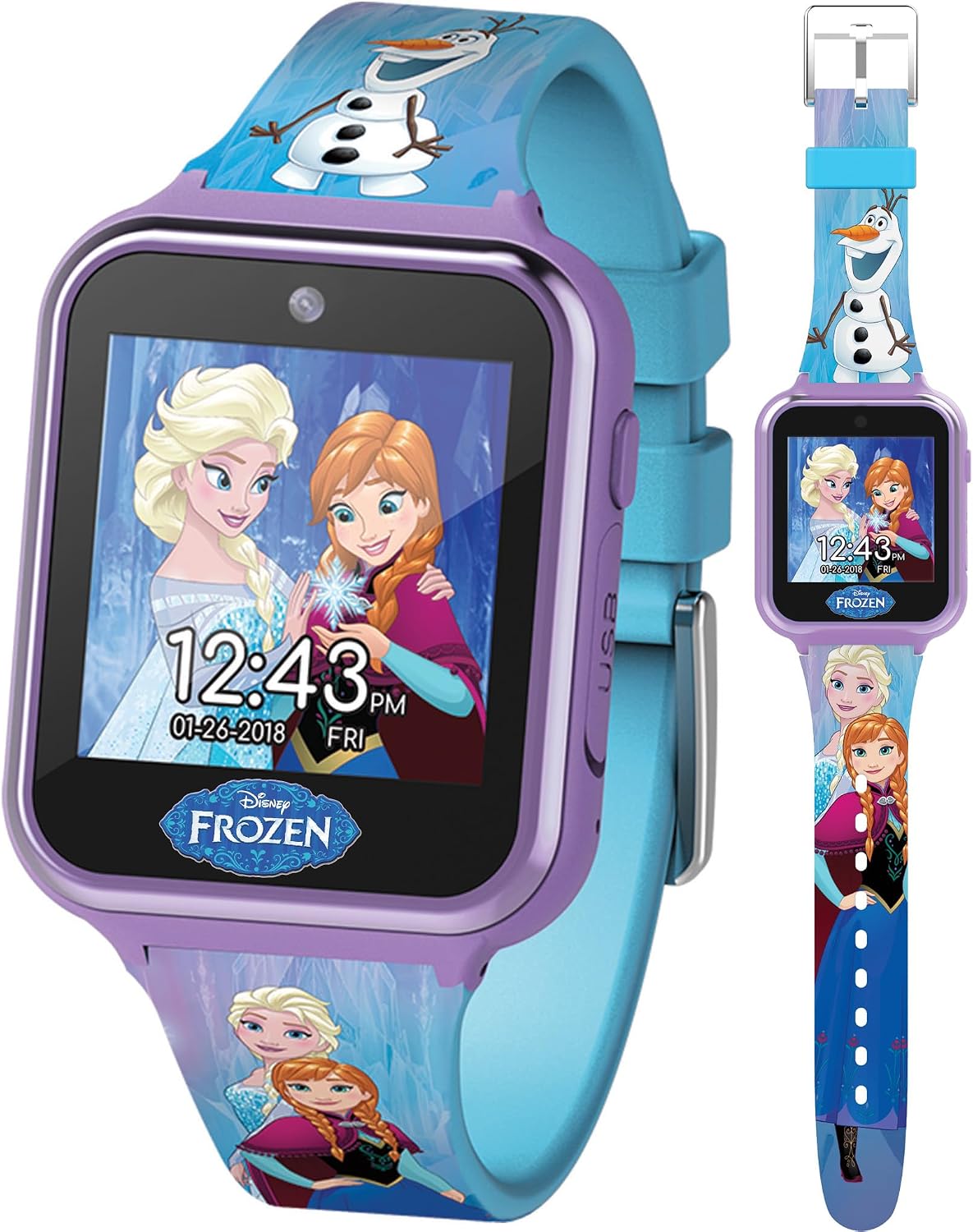 Accutime Reloj inteligente Disney Frozen para niños con cámara para...