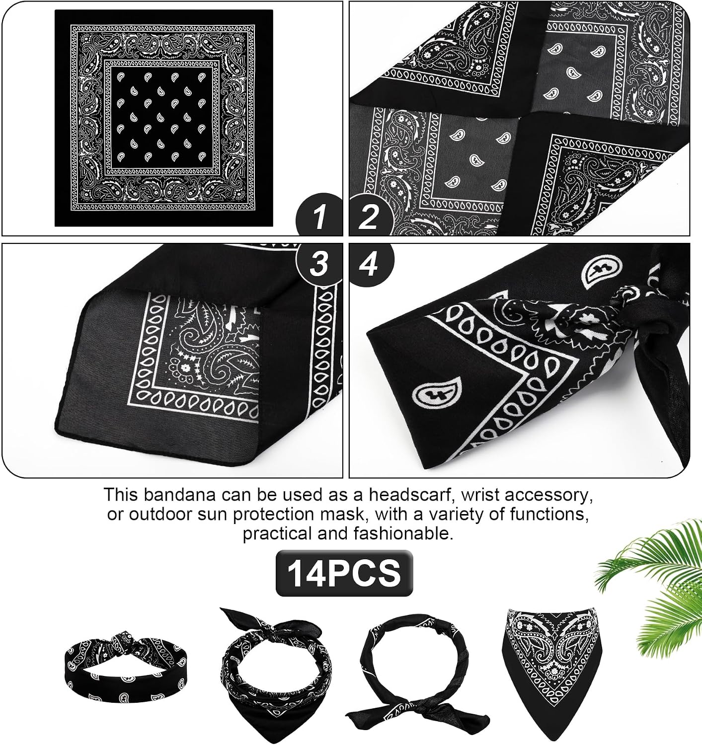 YSense 14 piezas Bandanas con estampado de cachemira, diademas nove...
