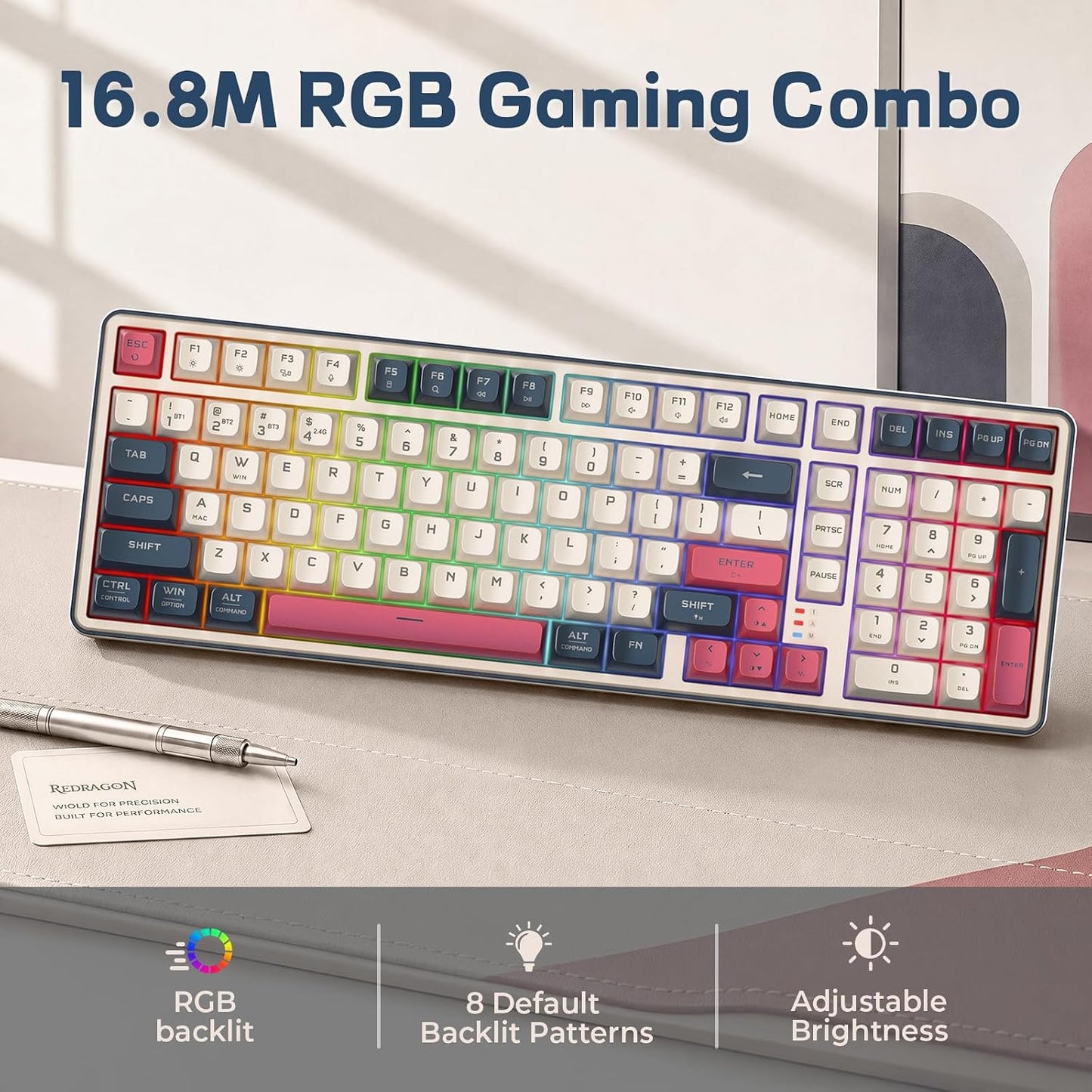 Redragon S174 - Teclado y mouse inalámbrico para juegos con tres mo...