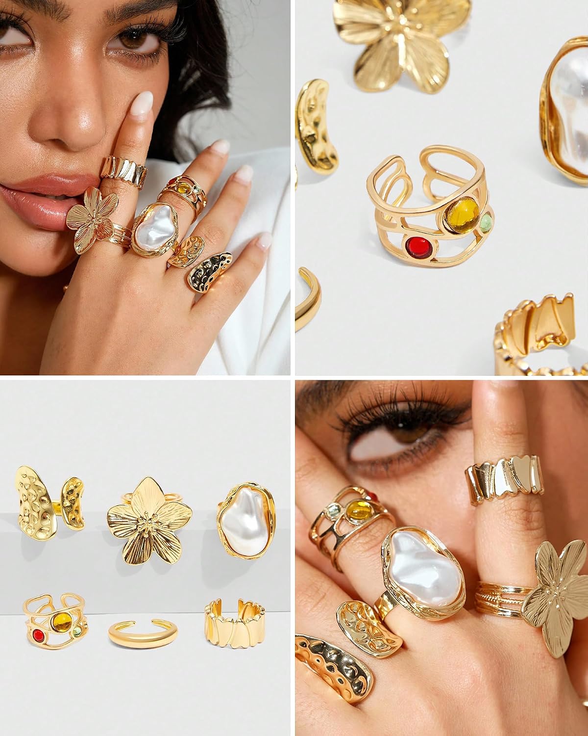 YEEZII Juego de 20 anillos dorados para mujer, anillos de dedo midi...