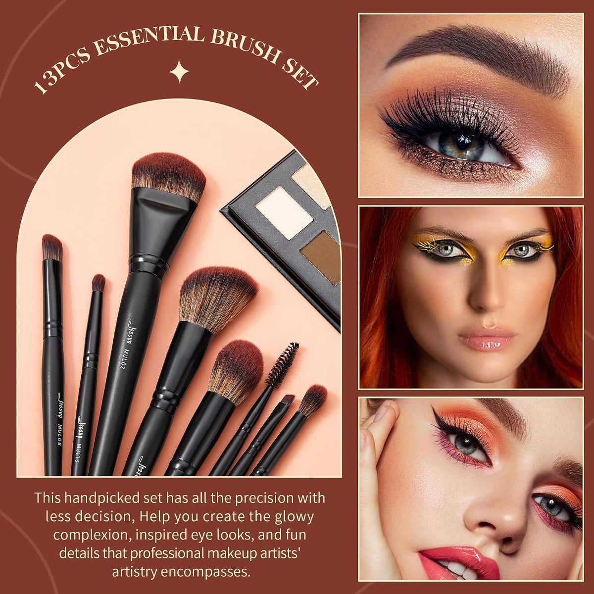 Jessup Juego completo de brochas de maquillaje, 13 piezas, base veg...