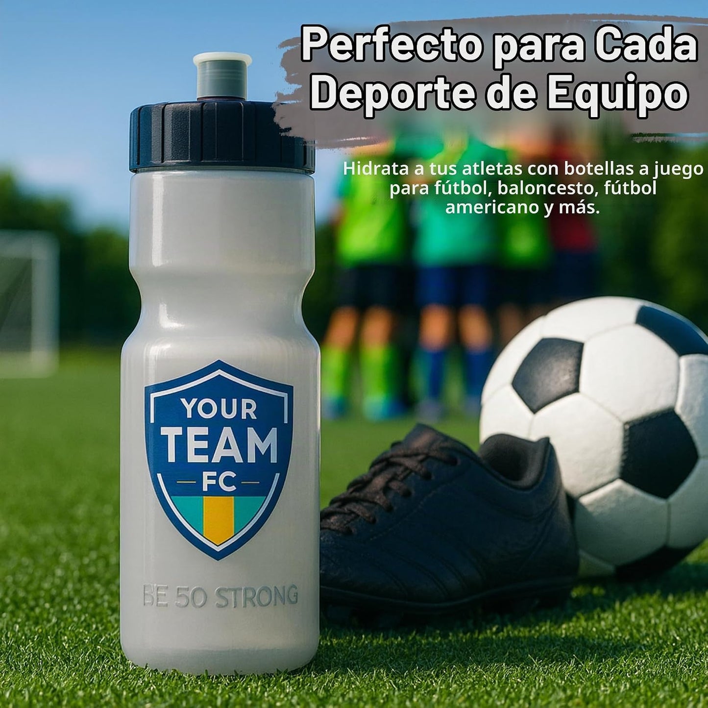 50 Strong | Botellas de agua personalizadas, paquete de 24, 22 onza...