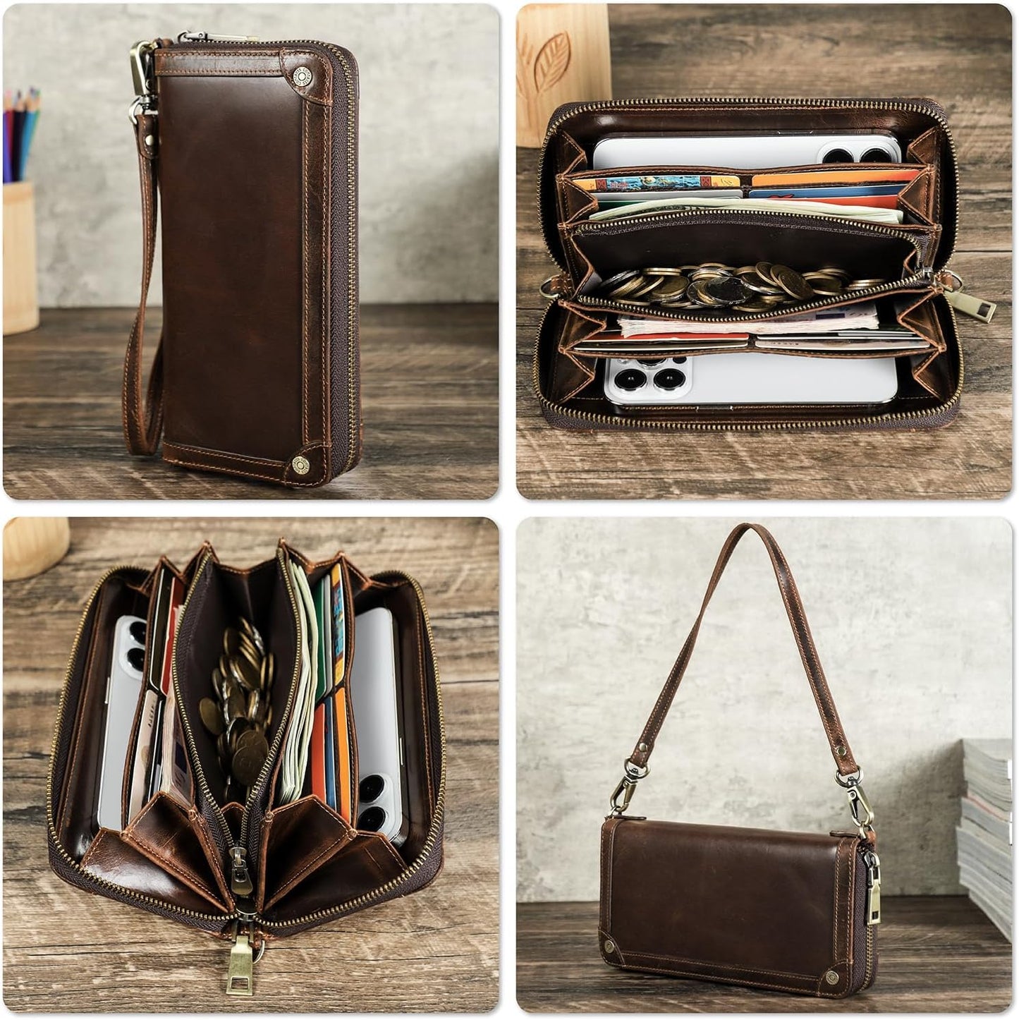 Cartera de cuero genuino de grano superior personalizable para homb...