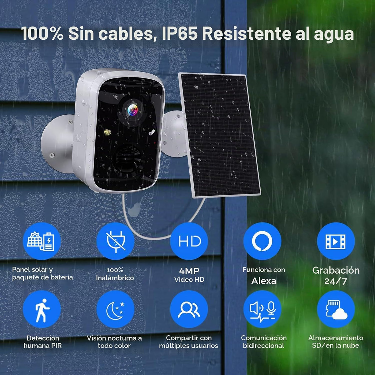 Hiseeu Cámaras de seguridad solares inteligentes para exteriores, a...