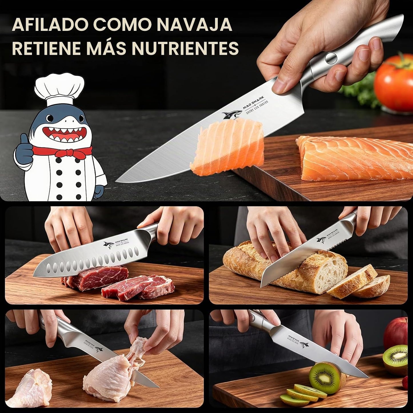 MAD SHARK Juego de cuchillos de cocina, juego de cuchillos de chef...