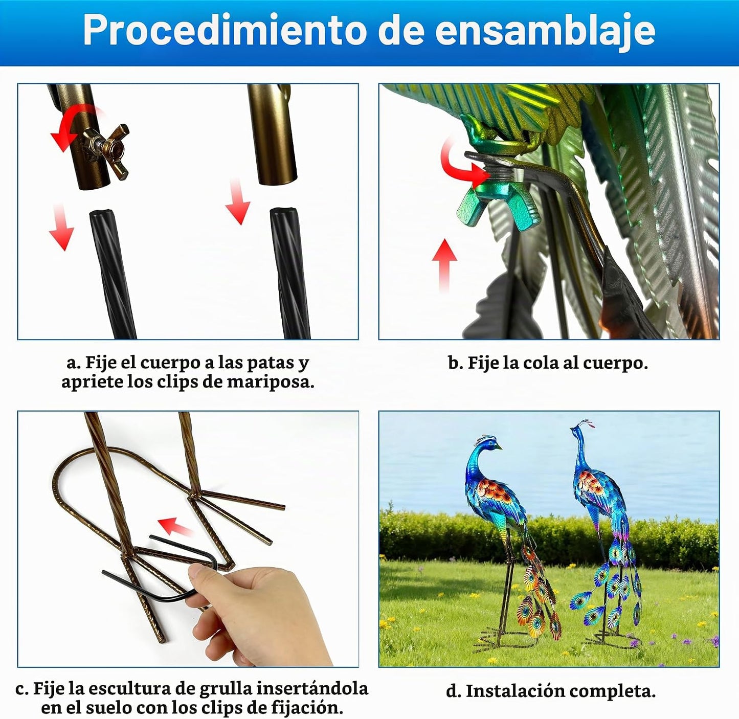 Juego de 2 estatuas de jardín grandes, esculturas de pavo real de m...