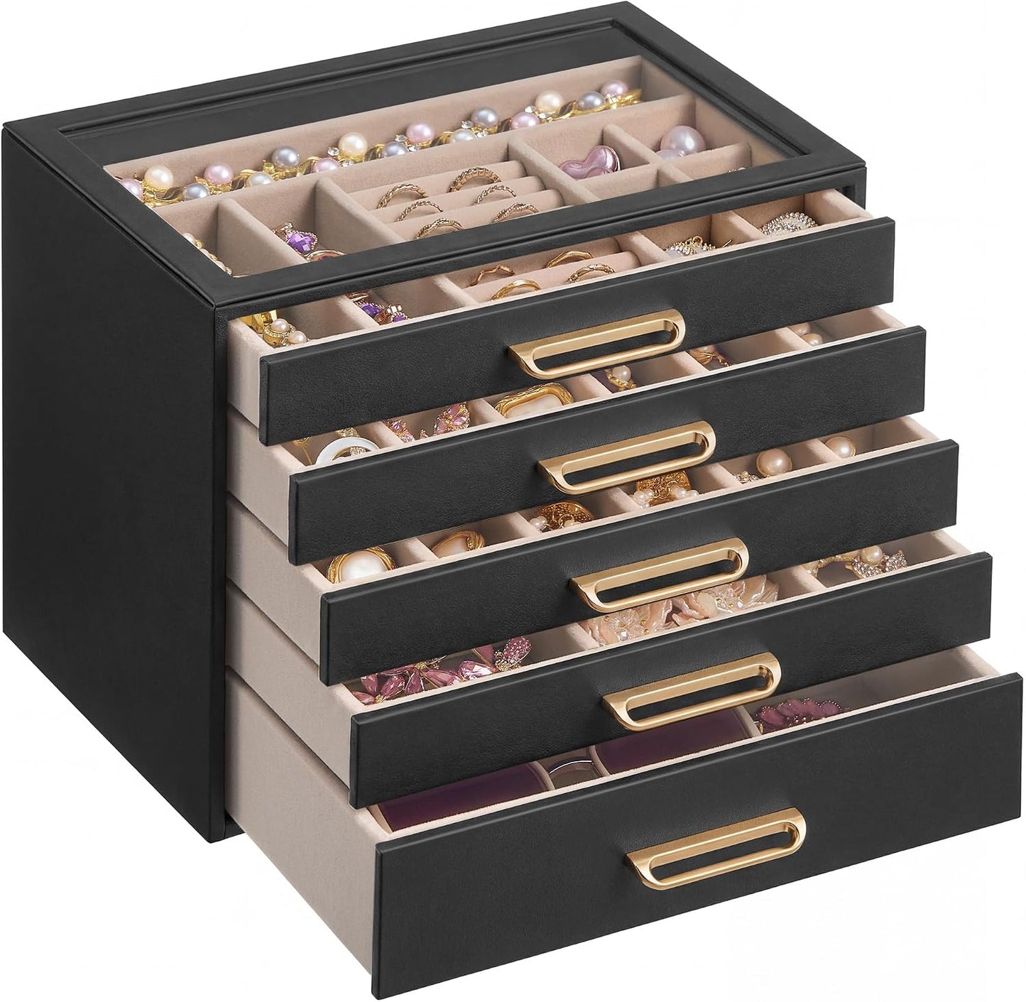 SONGMICS Joyero de 5 capas con ventana de cristal, organizador de a...