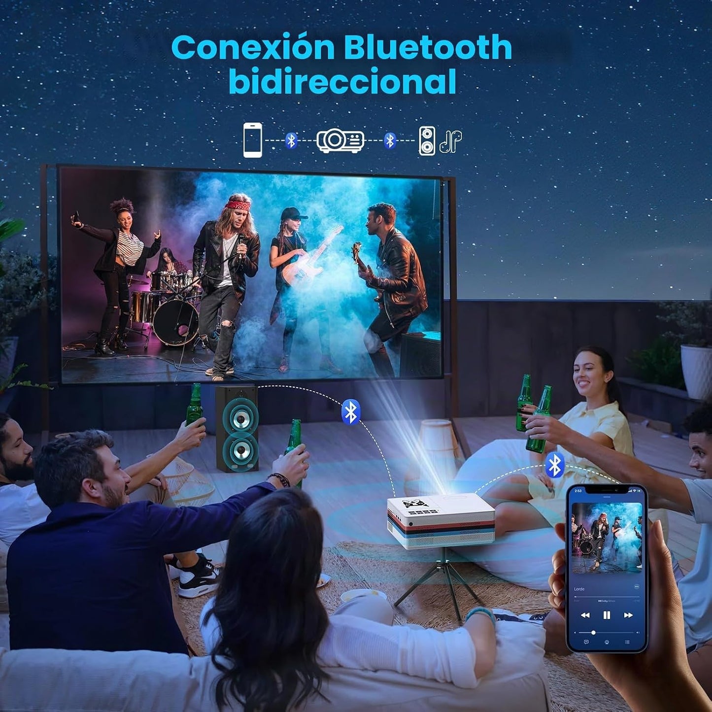 FUDONI Proyector inteligente, compatible con Netflix, soporte 4K, W...