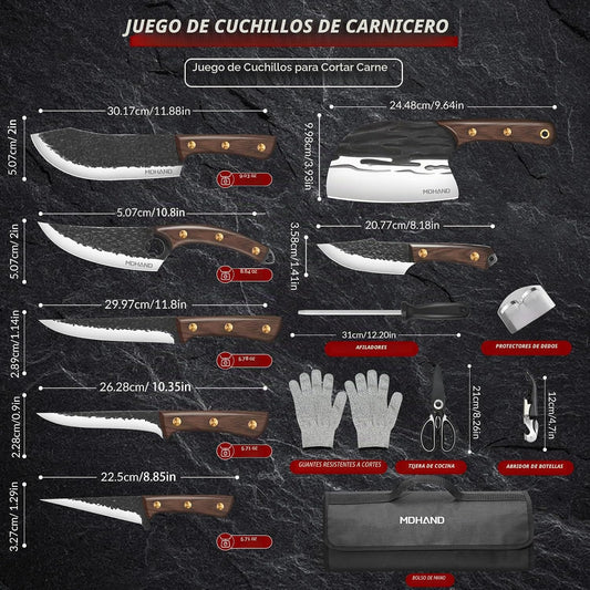 MDHAND Juego de cuchillos de carnicero, juego de cuchillos de chef...