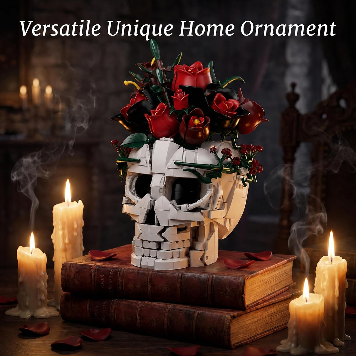 Juego de construcción de ramo de flores de calavera y rosas, decora...