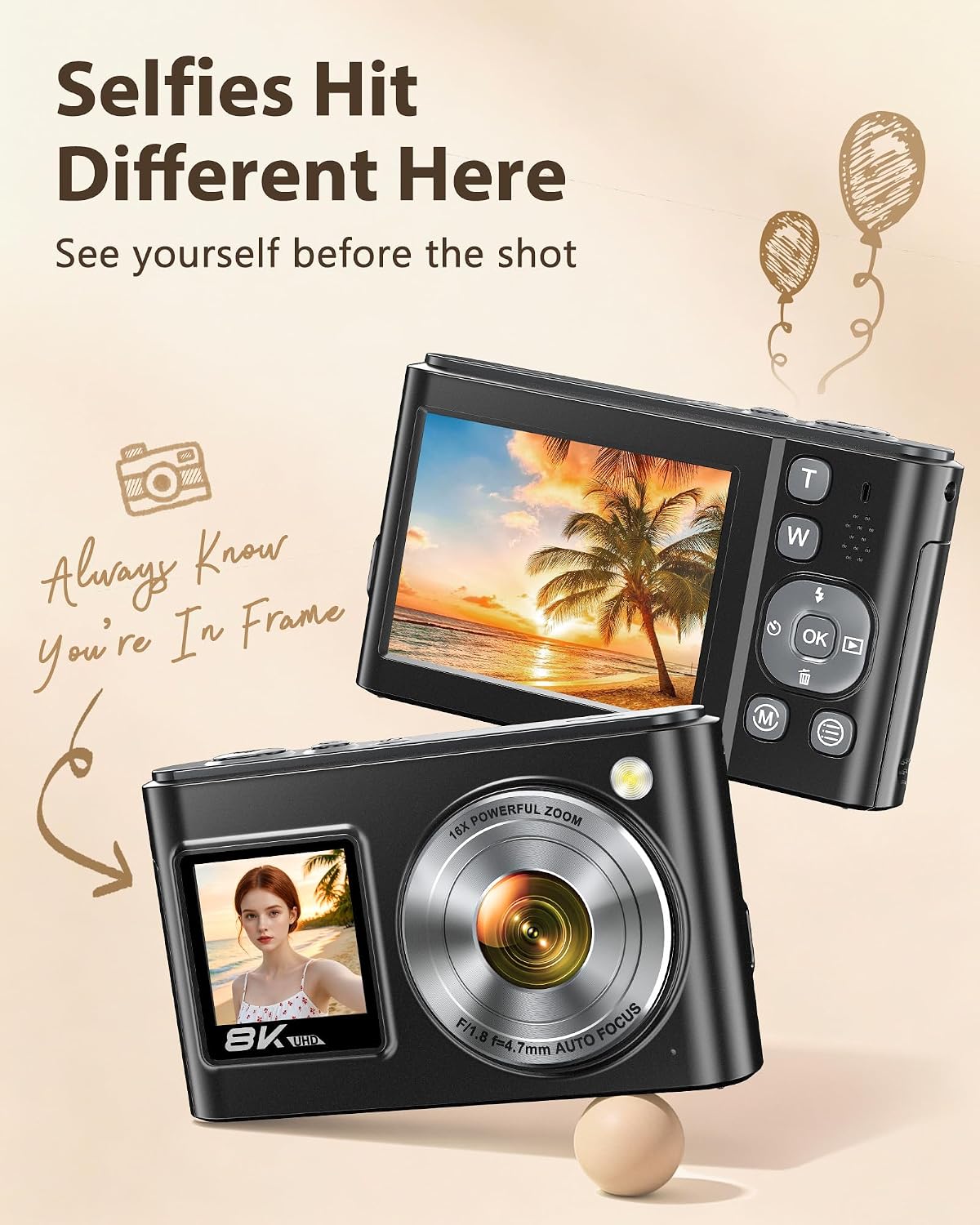 Cámara digital 8K, cámaras WiFi de 96 MP para fotografía con pantal...