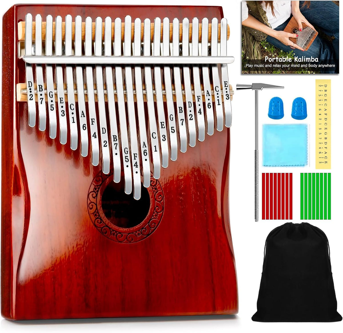 Kalimba - Piano de pulgar portátil de 21 teclas Mbira con martillo...