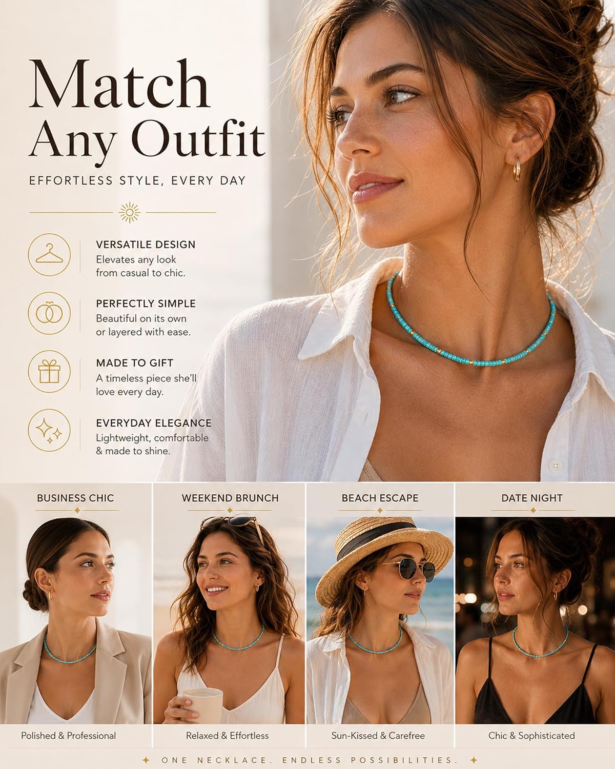 MIDDLUX Collar de cuentas estilo Heishi con gemas\/perlas naturales...