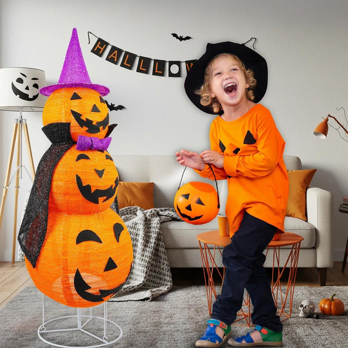 Decoración plegable de calabaza de Halloween para exteriores, plást...