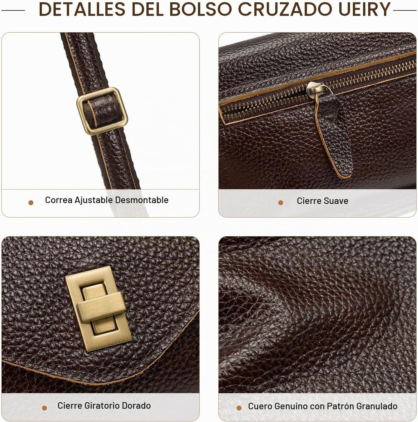 UEIRY Bolsos bandolera de cuero genuino para mujer, bolsos cruzados...