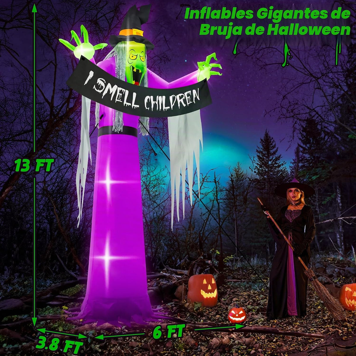 Inflables de Halloween para exteriores de 13 pies, decoración de pa...