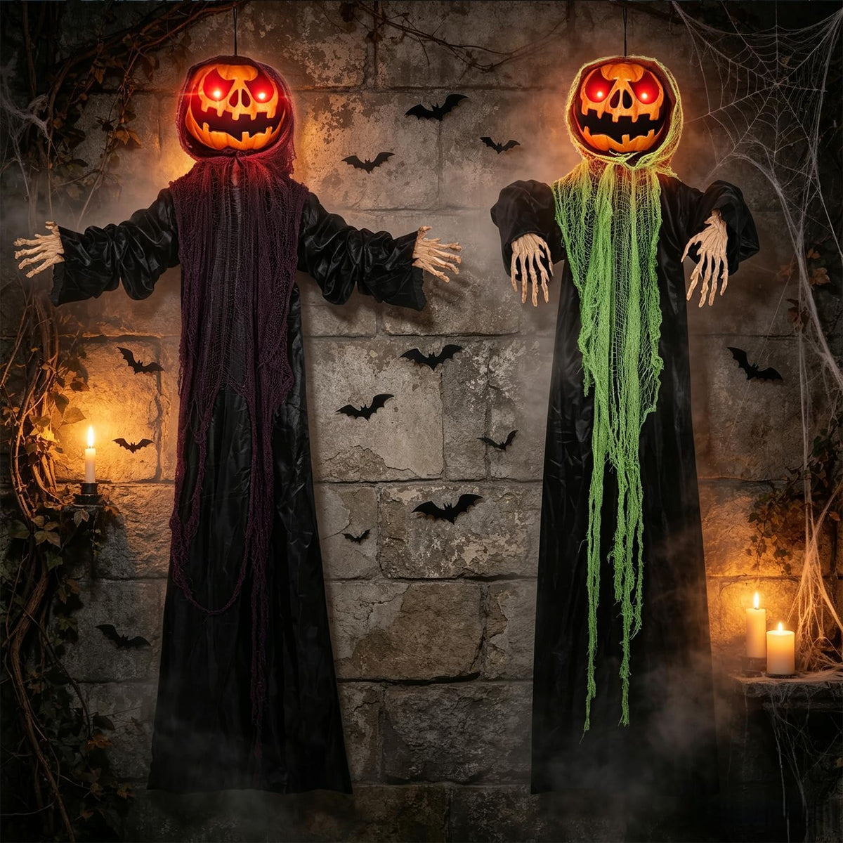 yosager Paquete de 2 decoraciones de Halloween, hombres de calabaza...