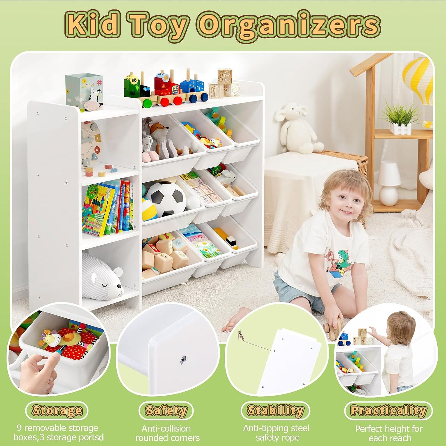 MallBest Organizador de almacenamiento de juguetes para niños con c...