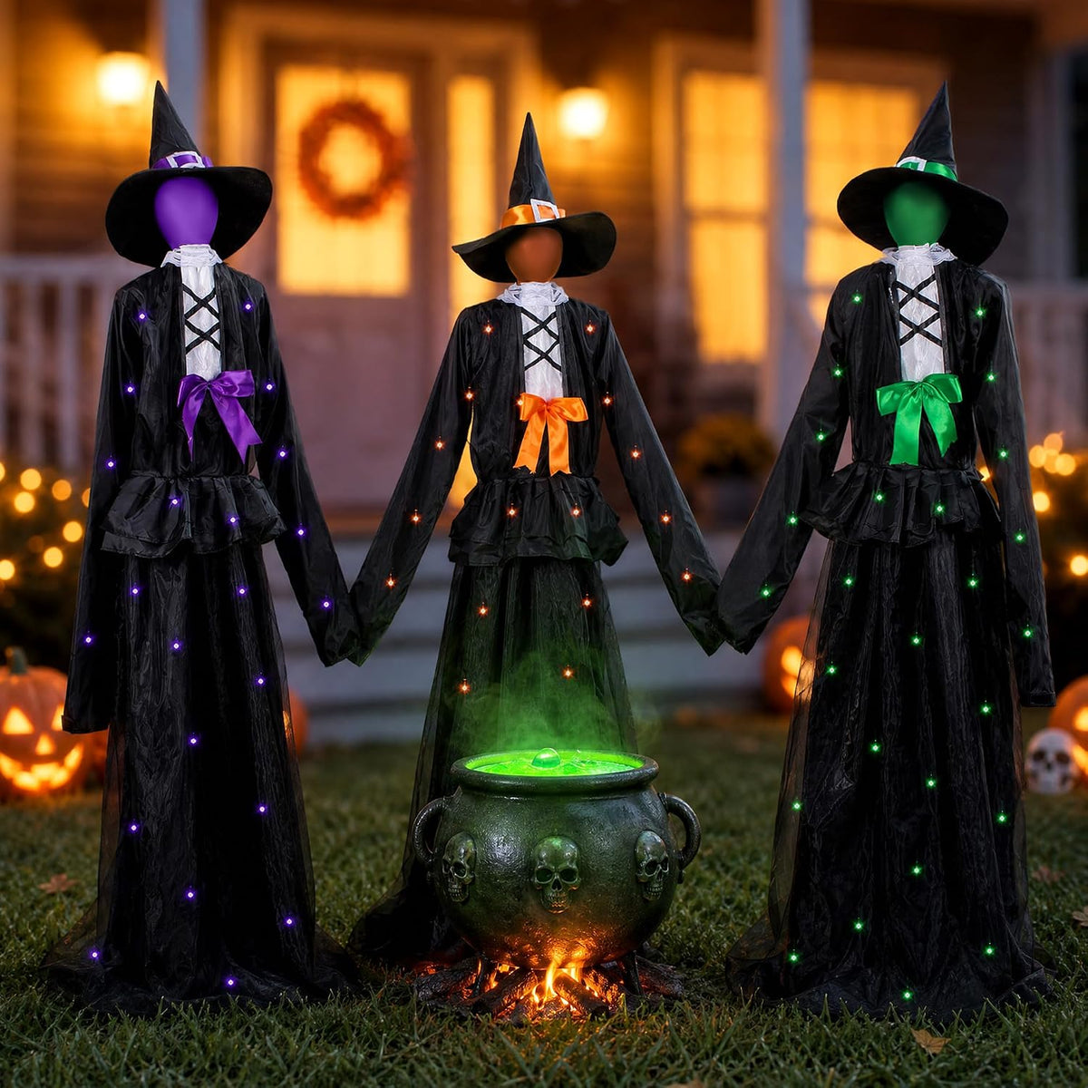Juego de 3 decoraciones de bruja iluminadas para Halloween de 65 pu...