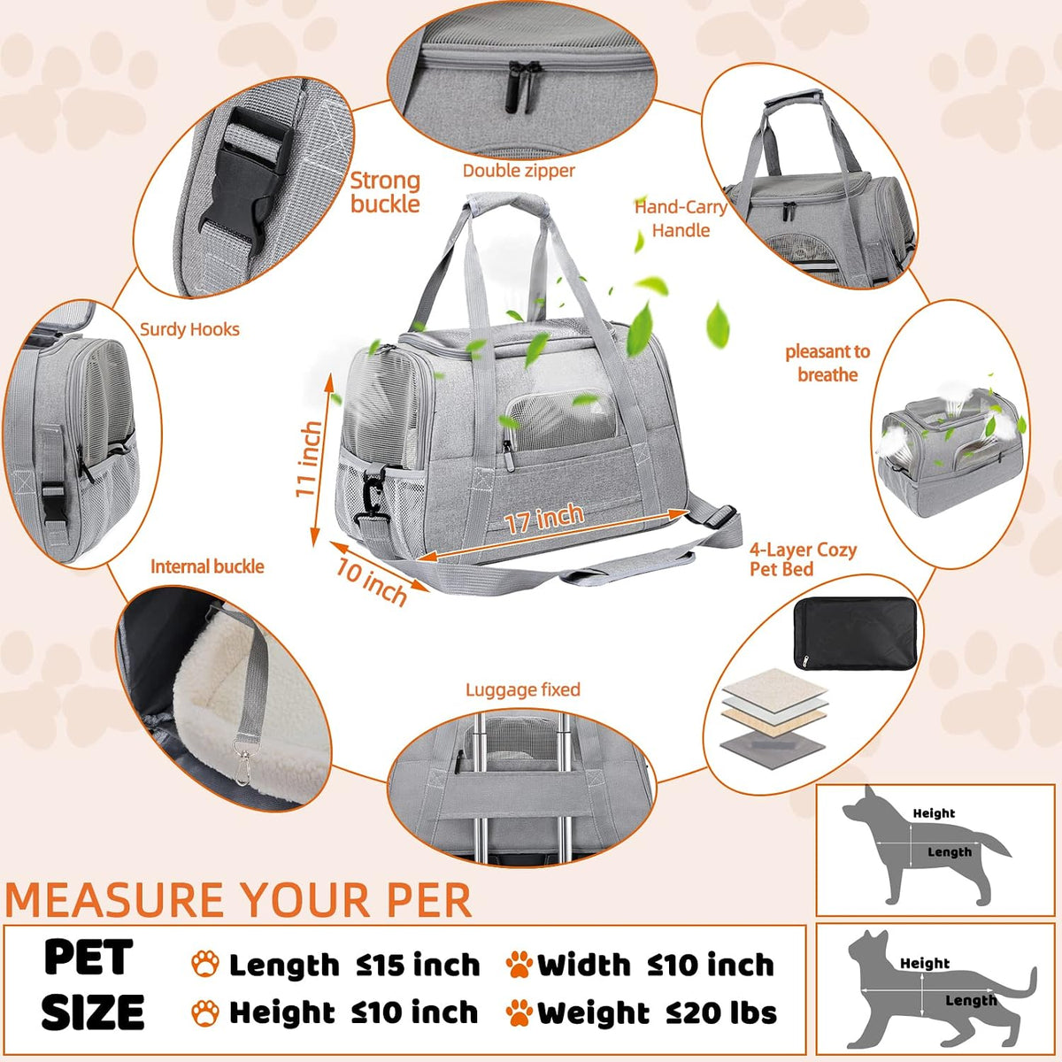 Bolsa de transporte para mascotas aprobada por aerolíneas para gato...