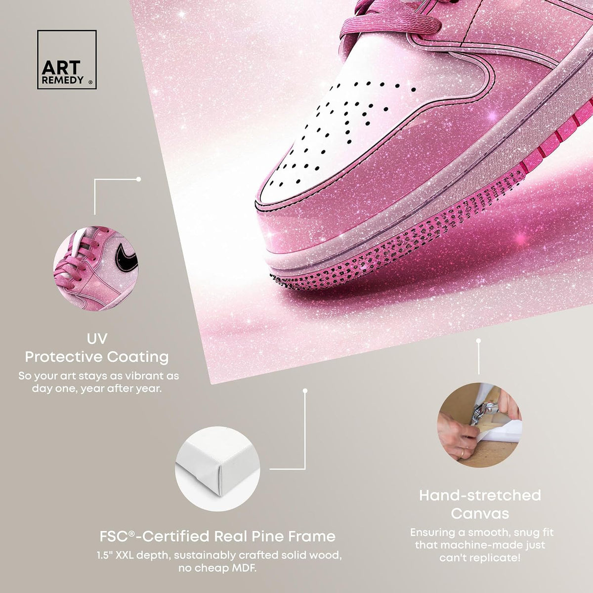 Art Remedy Pink Glimmer - Tenis de lona para niña, galería, 12 x 12...