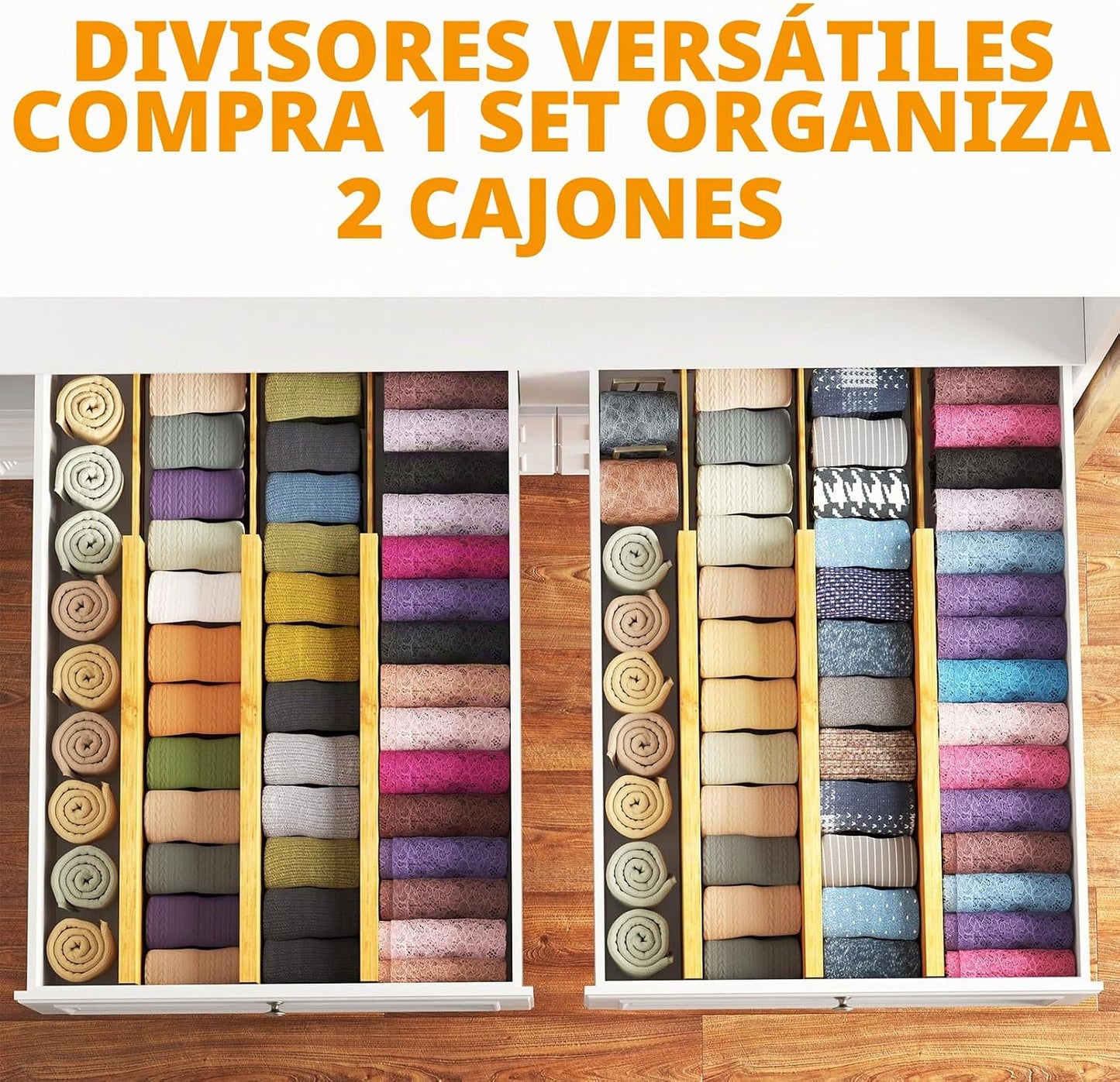 SpaceAid - Separadores de cajones de bambú para cómoda, paquete de...